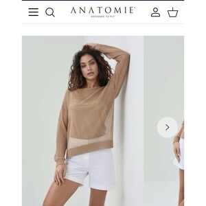 New $248 ANATOMIE Emma Open Knit Pullover Top In Color: Camel